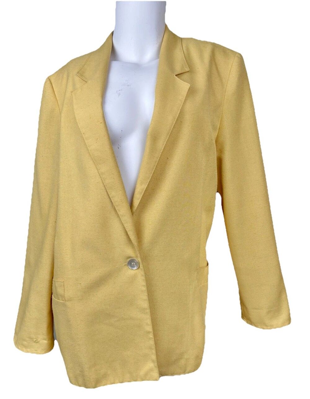 Yellow Linen Structure Shoulder Pad VTG 80s Blazer Women's Size 10